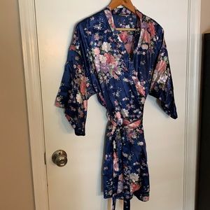 Floral satin robe